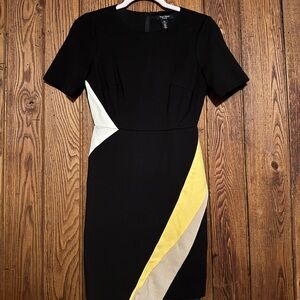 White House Black Market Sheath Dress with Yellow and Cream Panels